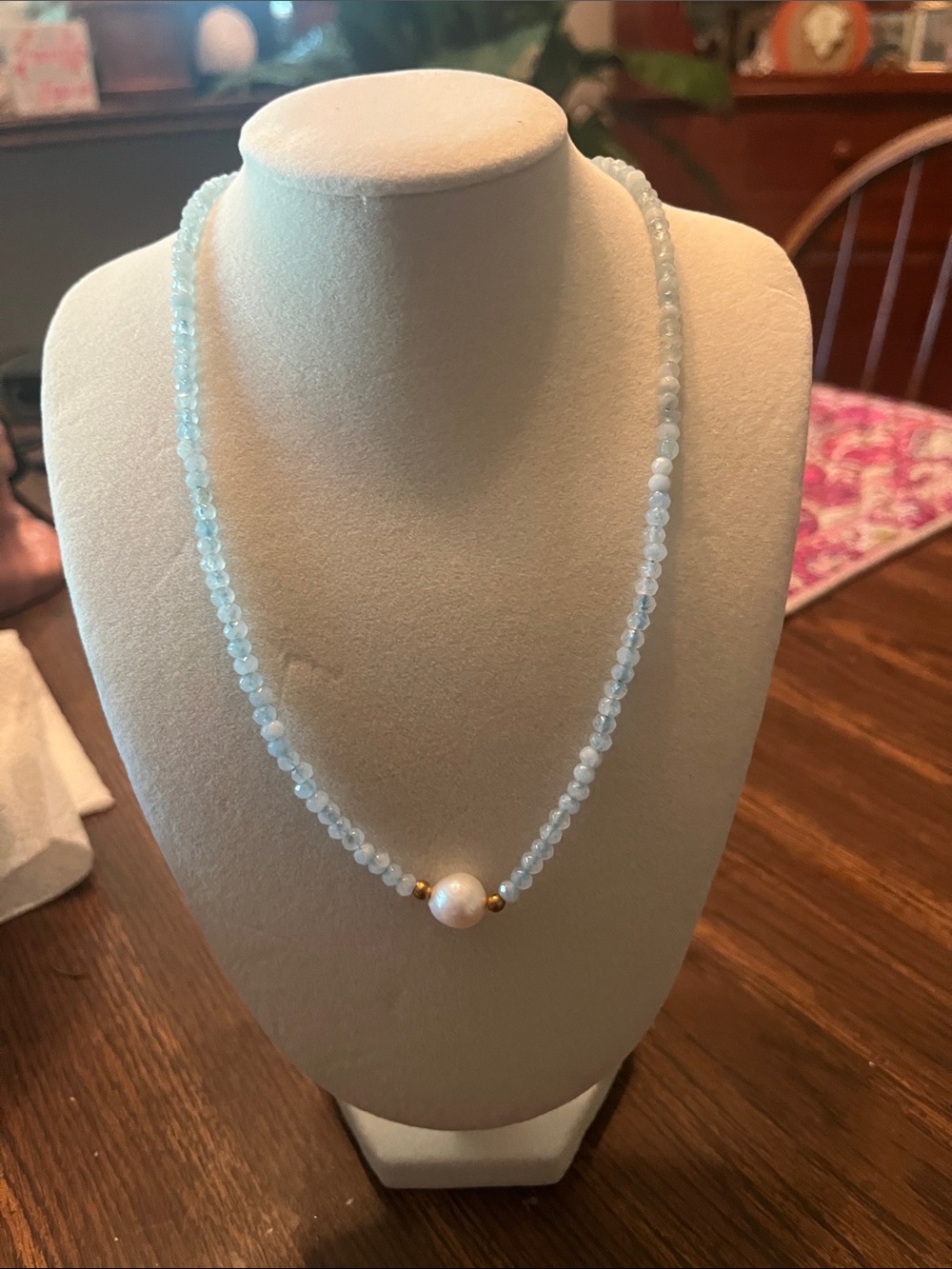 Freshwater Pearl and Light Blue Bead Necklace